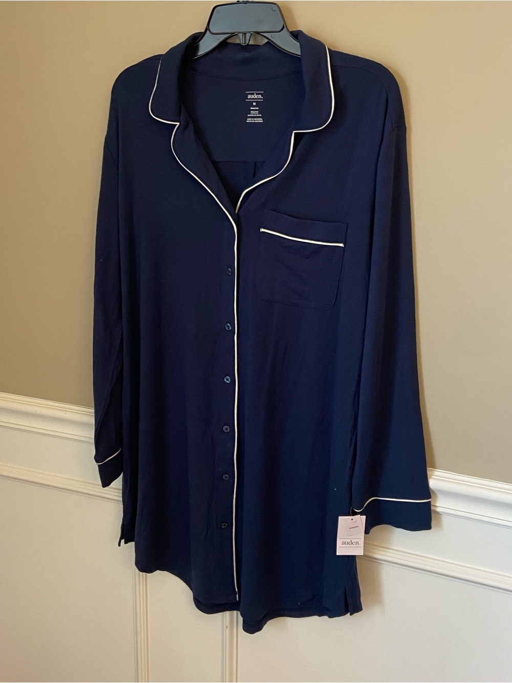 Auden Navy Button-Front Long-Sleeve‎ Sleep Shirt, Size Medium, Pajamas